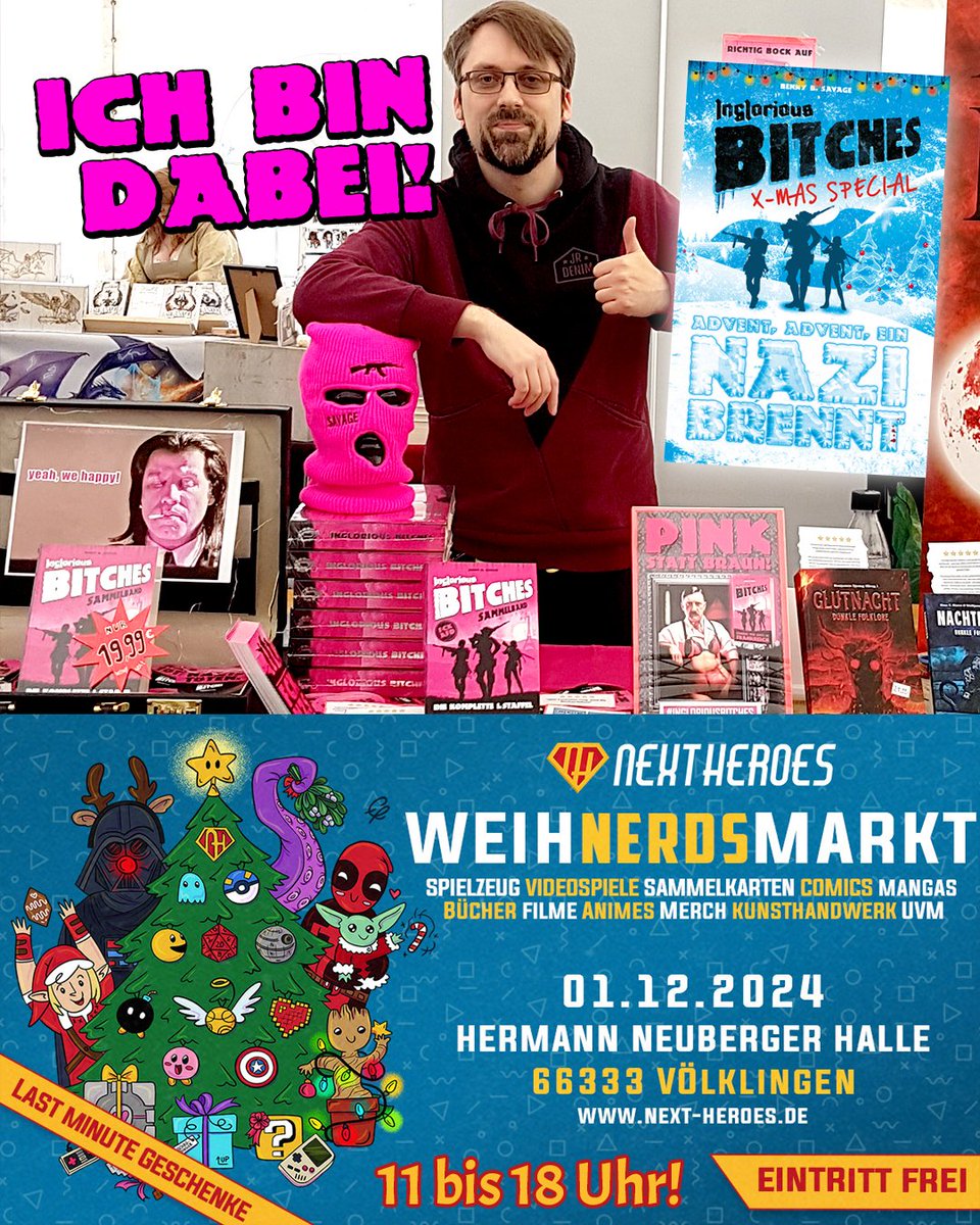 #Saarland und Umgebung:
Am 1.12. könnt ihr mir euer Geld bringen und geile Bücher dafür bekommen! 😍💰

Weitere Infos: next-heroes.de/weihnerdsmarkt/