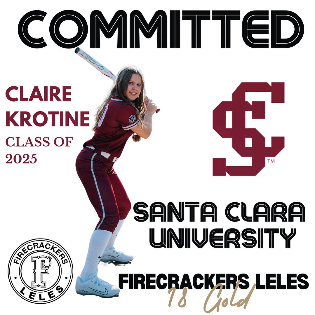 Firecrackers Leles 18 Gold (@fcleles18gold) on Twitter photo Congratulations to Claire Krotine who has verbally committed to play for Coach Gina Carbonnato at the University of Santa Clara. We are proud of you Claire and excited to watch you continue your academic and athletic career! Go Broncos! ❤️🤍
<a href="/clairekrotine02/">Claire Krotine</a> <a href="/SCUSoftball/">Santa Clara Softball</a> Congratulations to Claire Krotine who has verbally committed to play for Coach Gina Carbonnato at the University of Santa Clara. We are proud of you Claire and excited to watch you continue your academic and athletic career! Go Broncos! ❤️🤍
<a href="/clairekrotine02/">Claire Krotine</a> <a href="/SCUSoftball/">Santa Clara Softball</a>