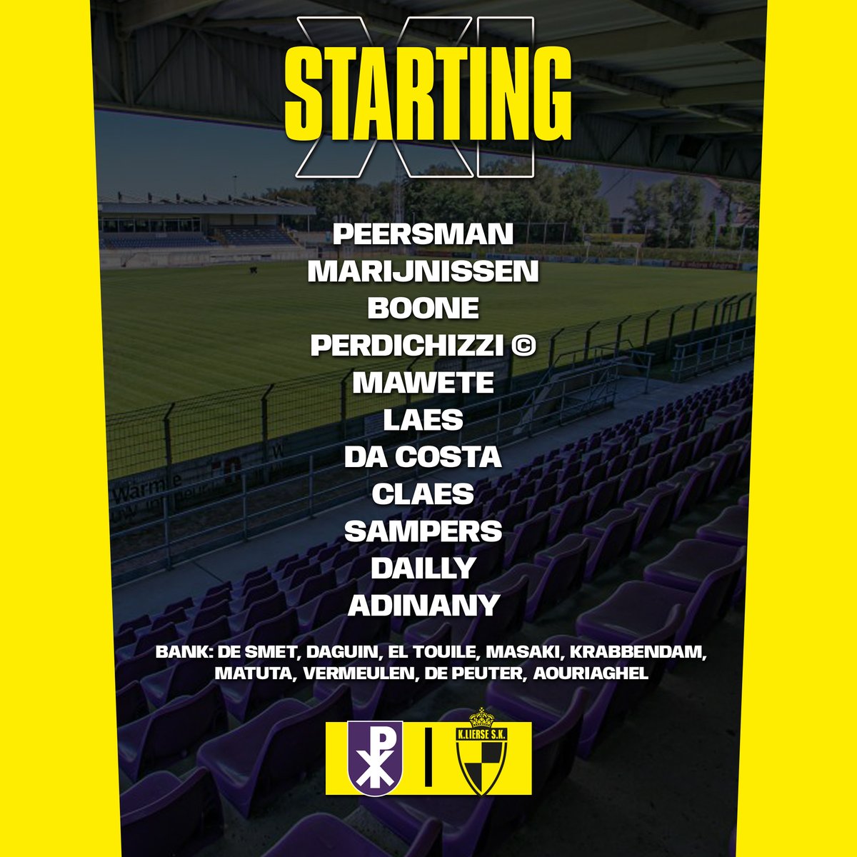 ⏱ OPSTELLING | 0️⃣ - 0️⃣ | De opstelling van onze Leeuwen op bezoek bij <a href="/patro_eisden/">K. Patro Eisden Maasmechelen</a>  #PATLIE