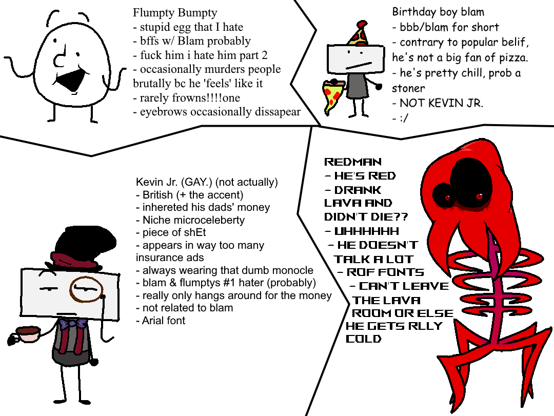 artSpitroast's tweet photo. Reference sheet for a shit post comic called ofuaf
#onaf #onenightatflumptys #flumpty #birthdayboyblam #KevinJr #Redman https://t.co/VbLrAjO9Zk