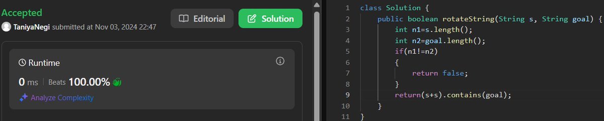 TaniyaN05640017's tweet image. 🎉 Day 188 of #200DaysOfCodeChallenge 💻
Took a short break for few days due to some work.
Today, I've solved a string problem on LeetCode.
#200daysofcoding #learning #practice #DSA #Tech #CodingJourney #LeetCode #String