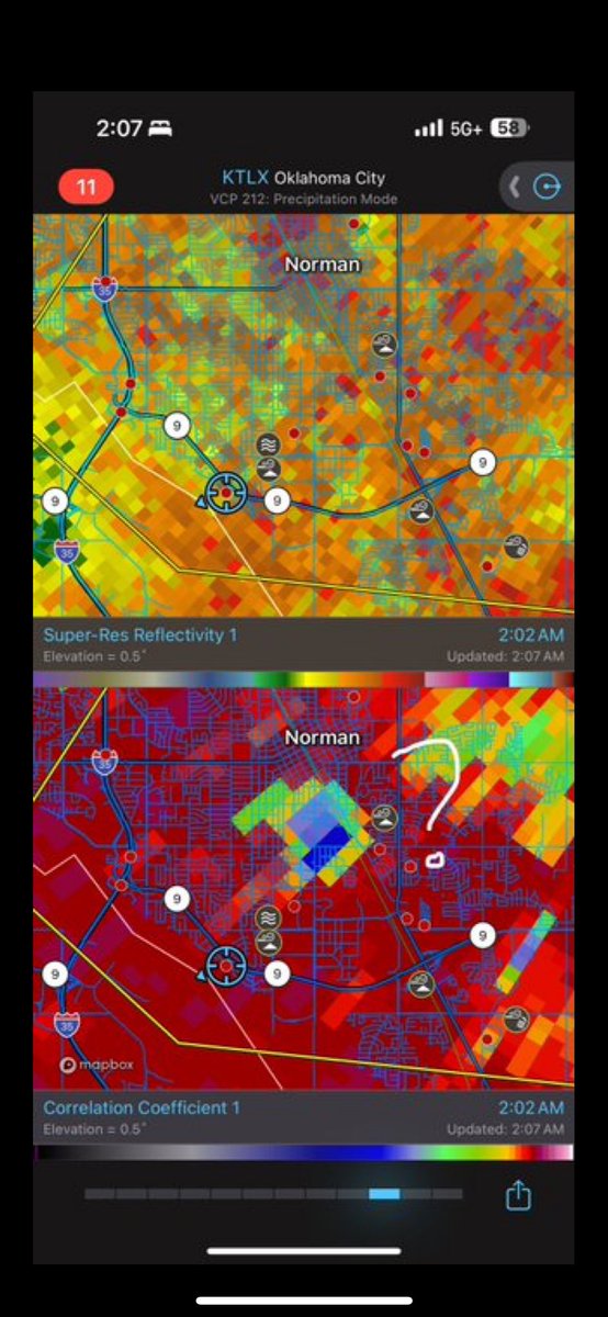 AZStormChase's tweet photo. Had a very close call with a probable tornado over Norman last night. The wind switches were some of the most violent I have ever seen…much less at 2am in November. #okwx @NWSNorman https://t.co/X4D9wSCW4m
