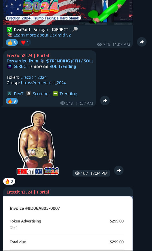 Erection_2024's tweet photo. Starting the week strong for this Erection's Day 🇺🇸
Hodl onto your $ERECT bag, coming in and going out with a bang! @DonaldTrump
Dex Ads paid, DexS prepaid, and more trending imminent!

 #DonaldTrump #Solana 

https://t.co/6SY2I3VsAS 

6SFnKEvsR5nnxHCUMcEmMPQ5mbKxsjUXJcYivXfppump https://t.co/bB7etr1W66
