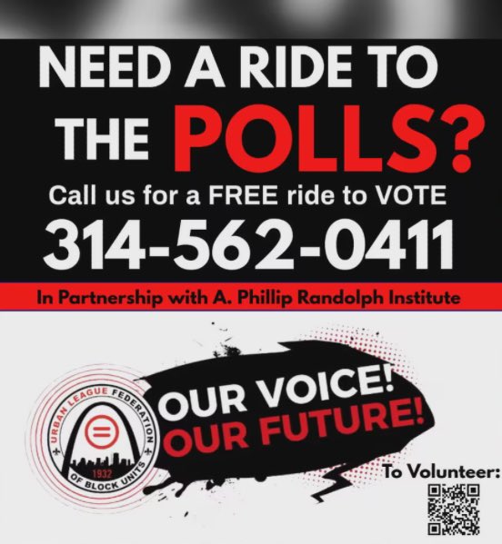 In St. Louis and need a ride to the polls on November 5th? Or have a family member or friend who does?

Call (314)562-0411 for a FREE ride to your polling place on Election Day!

#YesOn3 #EndTheBanMO