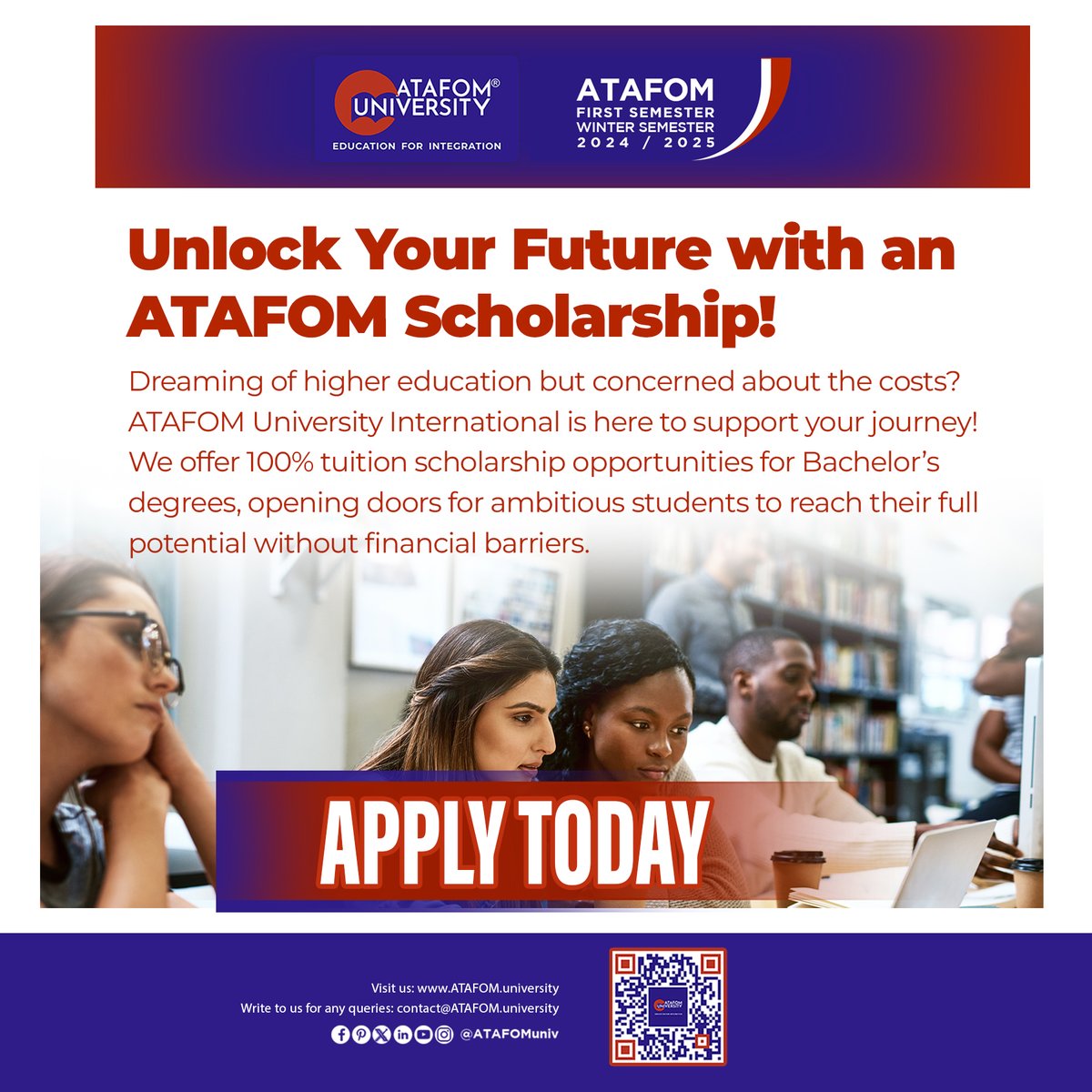 ATAFOMUni's tweet photo. ATAFOM University International is here to help you achieve the best you can be. Join ATAFOM University now! . . . #onlinecampus #ATAFOMonlinecampus #onlinelearning #Learning #Education #Student #inspiration #bachelorcourses #education #university #admission #admissionopen #equalopportunities #ATAFOM #ATAFOMUniversity #EducationforIntegration #SakirYavuz #internationaluniversity #onlineuniversity #nigeriauniversity #zambiauniversity #southafricauniversity #indiauniversity #turkeyuniversity #germanyuninversity #beninuniversity