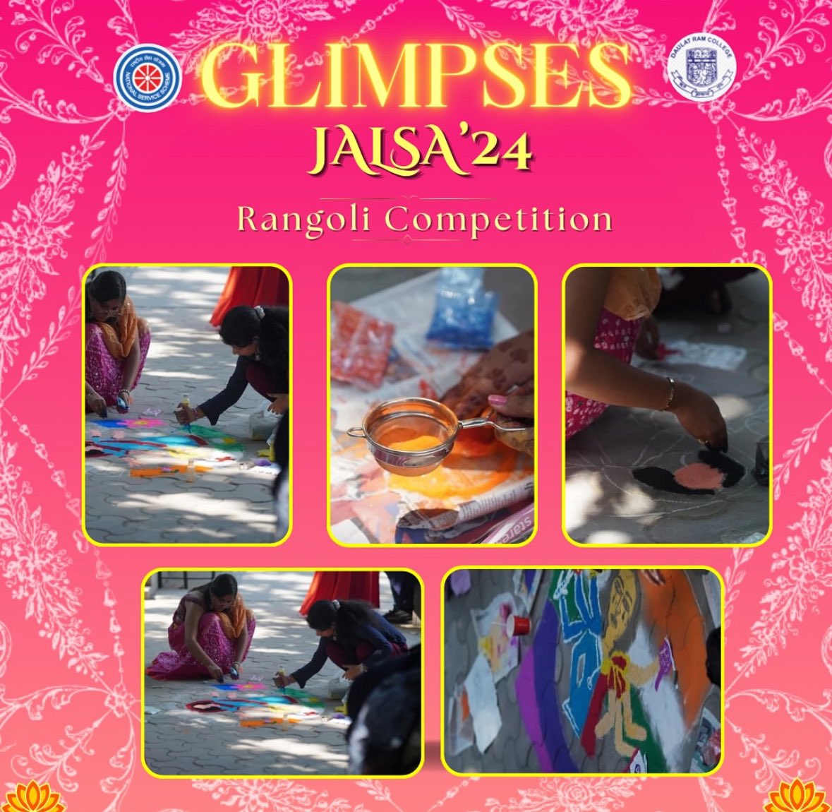 nssdrc_'s tweet photo. The participants of the Rangoli Competition as a part of JALSA’24-‘ संकल्प सेवा उत्सव ‘ organized by NSS Unit  of Daulat Ram College poured their creativity and passion into each design, beautifully expressing the theme ‘रंगो में समर्पण.’ https://t.co/O4SRtRXyM7