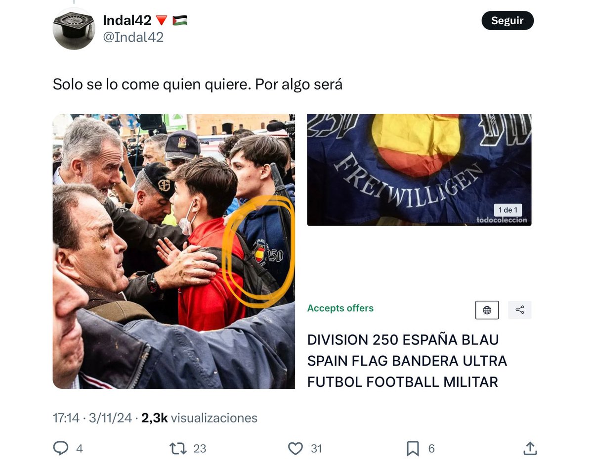 El aparente diálogo espontáneo del monarca con los afectados. Ni fue espontáneo ni fue con afectados. La escena estaba preparada y se empleó a reconocidos e identificados jóvenes militantes de grupos de ultraderecha.