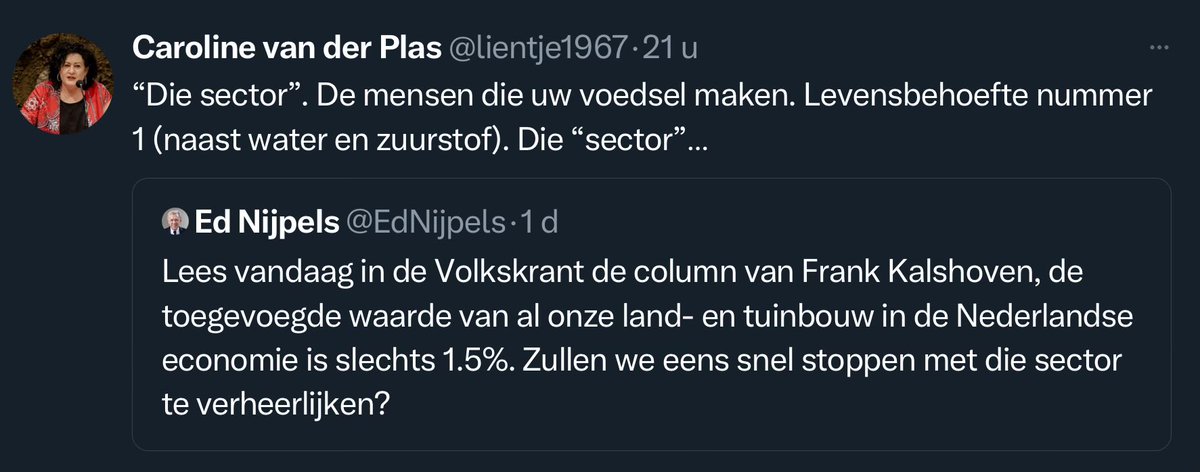 elkemiek (@knipoog72) on Twitter photo Exact <a href="/lientje1967/">Caroline van der Plas</a> ….."die sector" verziekt mijn leefomgeving en die van mijn kinderen met landbouwgif, fijnstof , stank. Onze eerste levensbehoeften water en lucht(zuurstof). Het voedsel gaat voor 80% de grens over. Wij de lasten, de sector de lusten. Exact <a href="/lientje1967/">Caroline van der Plas</a> ….."die sector" verziekt mijn leefomgeving en die van mijn kinderen met landbouwgif, fijnstof , stank. Onze eerste levensbehoeften water en lucht(zuurstof). Het voedsel gaat voor 80% de grens over. Wij de lasten, de sector de lusten.