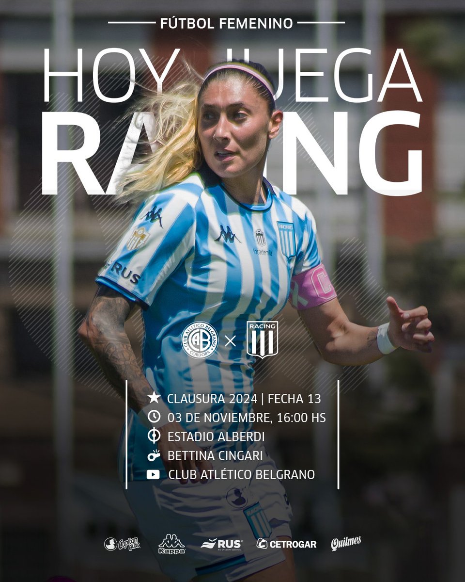 TotalmenteRC's tweet photo. #FútbolFemenino
#TorneoClausura2024
#Fecha13
#HoyJuegaRacing
📅Dom 3/11
🏆Torneo Clausura 2024
🆚@Belgrano
🏟️J.C.Villagra
🗣Bettina Cingari
⏰️16:00
📺https://t.co/eUbbJS86cr
📸@RacingClub https://t.co/90kE8O6U7w