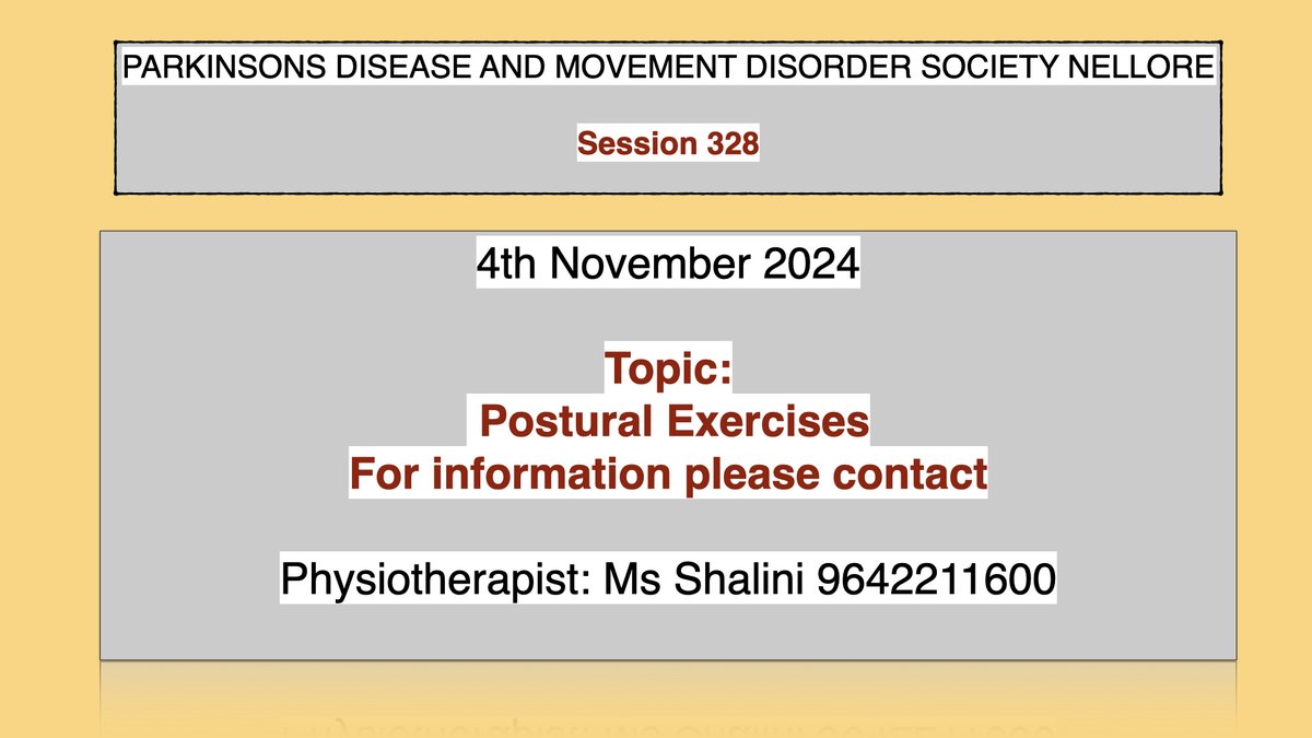 bindumenon2013's tweet photo. 4th November 2024
Session 328
PARKINSON'S DISEASE AND MOVEMENT DISORDER SOCIETY NELLORE
Topic: Postural Exercises
#drbindumenonfoundation
#neurologyonwheels
#PDMDS https://t.co/YuTFnVKHJf