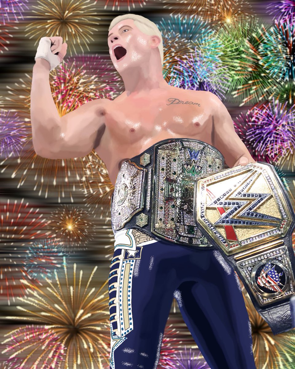 pinkspiitz's tweet photo. Finally finished my drawing of @CodyRhodes ♥️

After nearly 5 hours it’s complete, everything is drawn by me (except the title belts, I nearly threw my phone across the room when trying 😂)

If I can I’m gonna have a printed version to give Cody if I can meet him at Sheffield 🫡 https://t.co/vab5096kAV