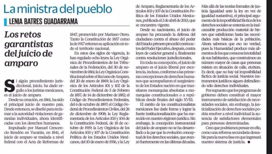 La ministra <a href="/LeniaBatres/">Lenia Batres</a> se equivocó en el nombre del llamado padre del derecho de amparo.

Su nombre es Manuel Crescencio Rejón.

La ministra escribió: “Manuel Crescencio Rendón”.