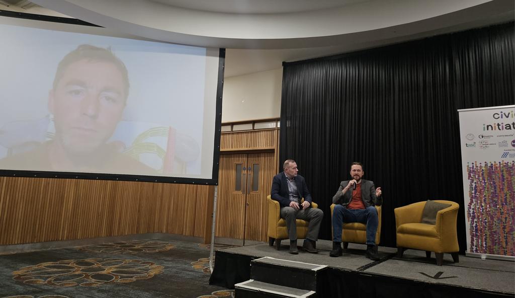 CivicInitNI's tweet photo. Professor @ProfMartinHaran, @CIHNI Director @JustinCar1, and a virtual @RoryHearneGaffs speaking to the Citizens' Forum on Housing on infrastructure, sustainability, planning system reform, and cross border cooperation. https://t.co/D6FpP1a6fT