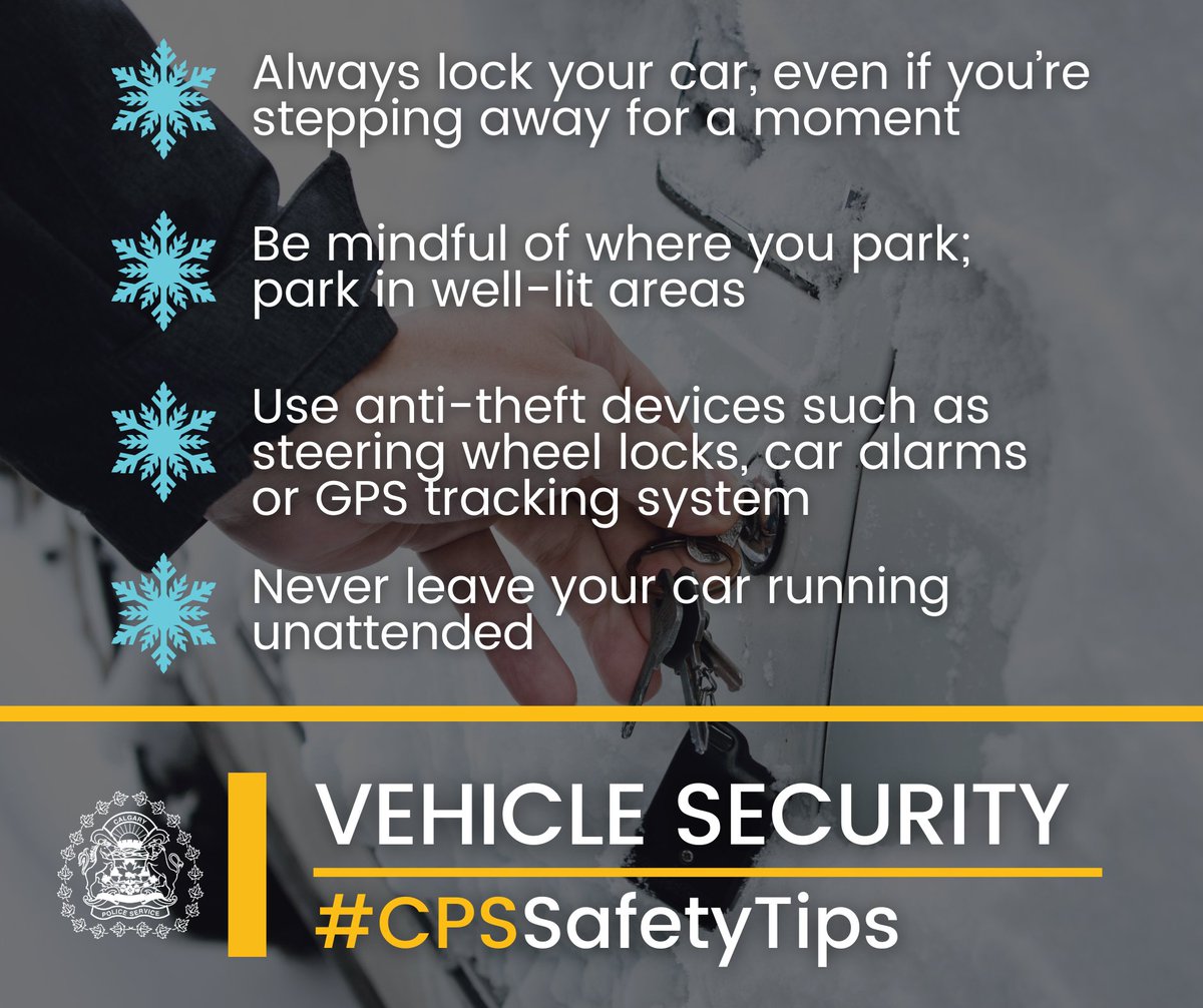 CalgaryPolice's tweet photo. ❄ As the weather continues to get cooler, always stay with your car while it warms up. Unattended vehicles are easy targets for thieves. Ensure your vehicle’s safety by following our safety tips.
#CPSSafetyTips https://t.co/CNF9INuEMF