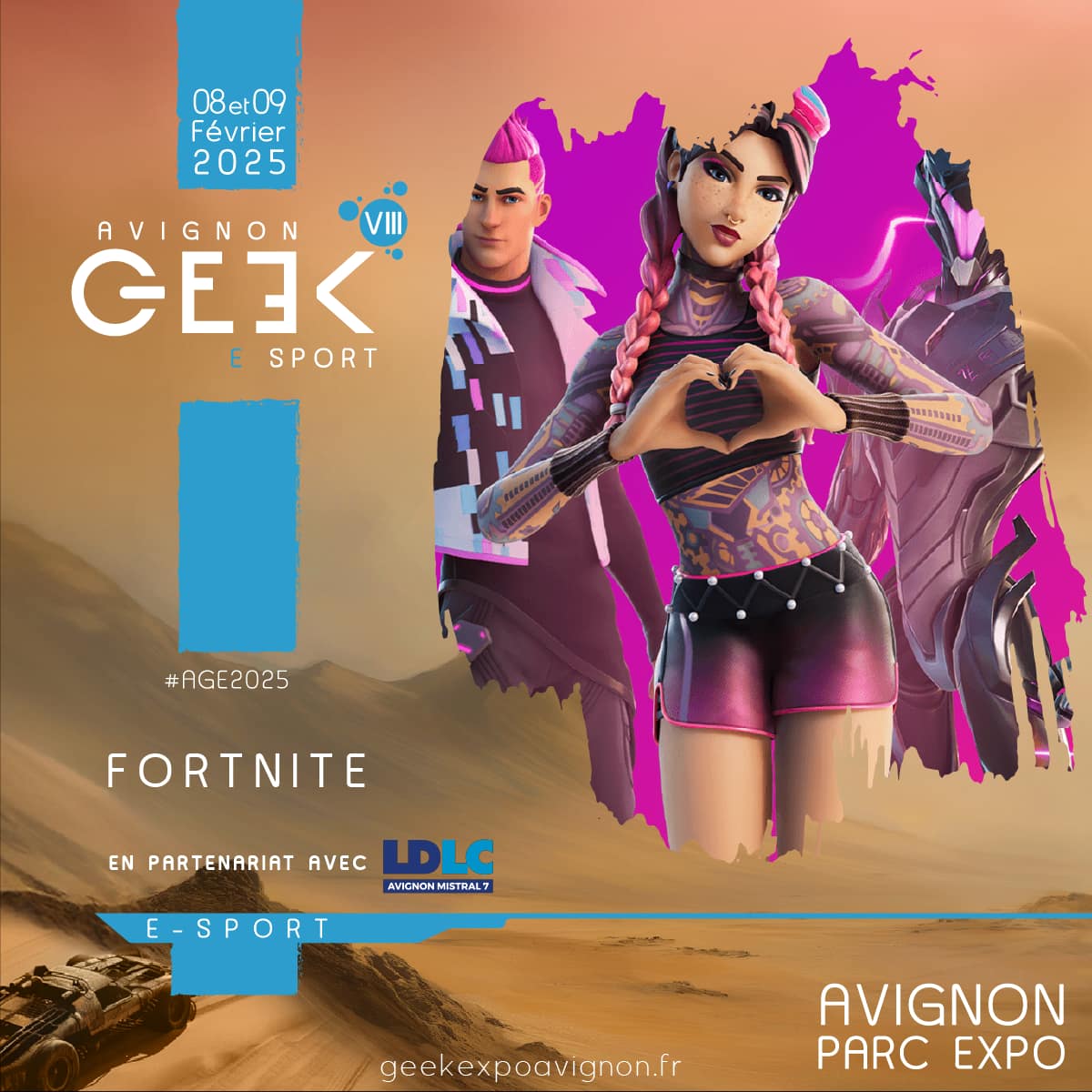 Fans de Fortnite, venez vous affronter tout le long du weekend de notre 8eme édition . Les plus valeureux pourront se retrouver sur notre scène E-sport pour s'affronter en mode challenge et tenter de gagner des bons d'achat LDLC .

Notre billetterie geekexpoavignon.fr/billetterie/