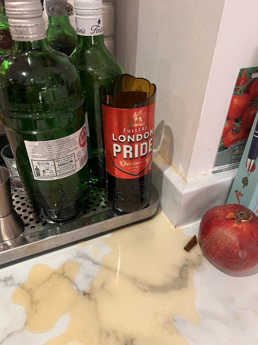 AllSettoSew's tweet photo. @Fullers @LidlGB  you appear to have a bad batch of London Pride. I was preparing dinner and the bottle I bought in store today exploded. I believe this is secondary fermentation? The top blew off, beer and glass everywhere. Final picture to show batch number. https://t.co/bvm9wQ5OZV
