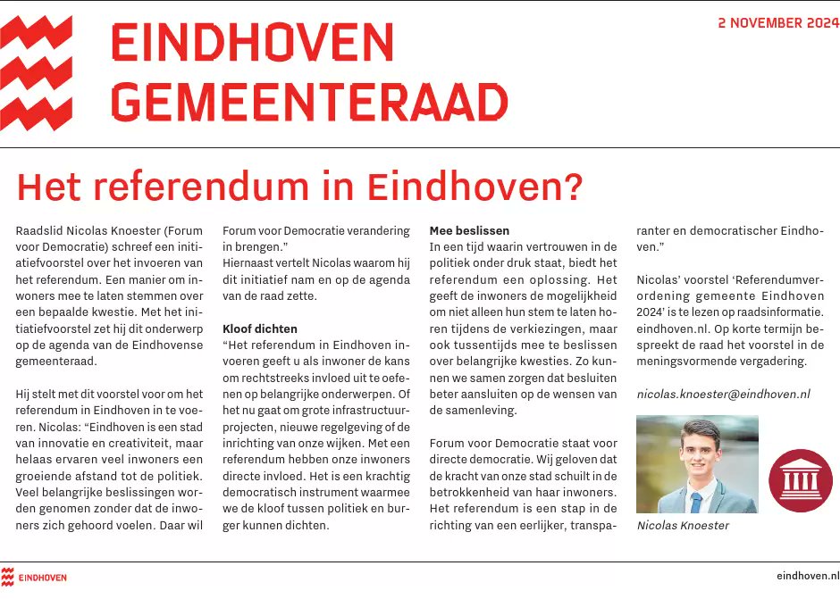 Stuk in het GrootEindhoven over het invoeren van het referendum 🗳