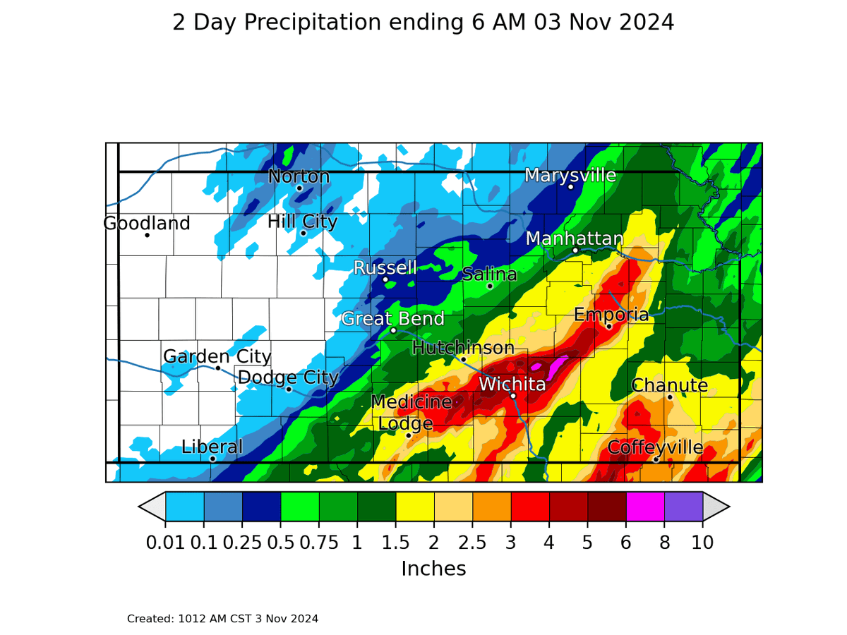 Here's a look at the rain totals over the past 36-48 hours! #kswx