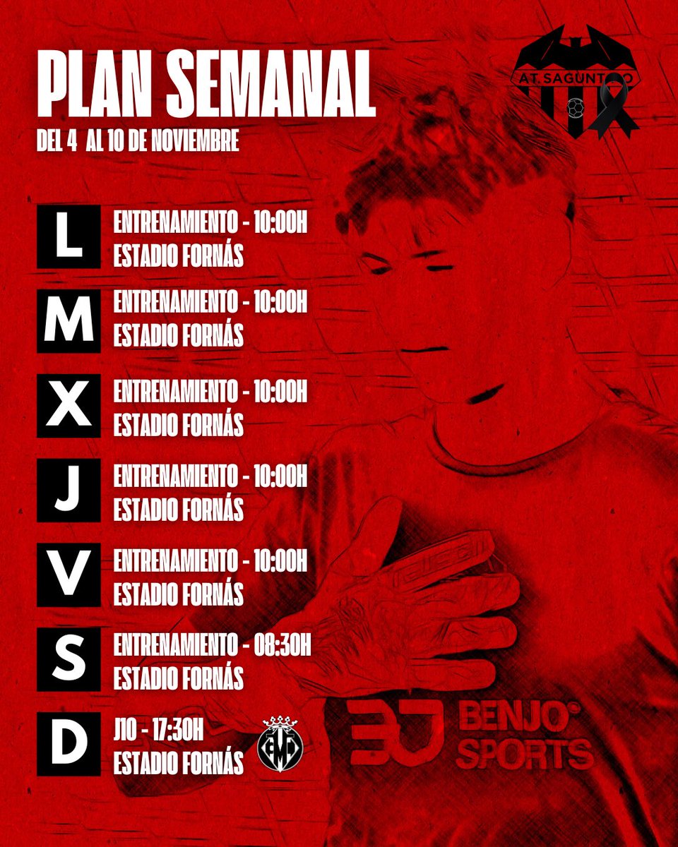 AtcoSaguntino's tweet photo. PLANNING SEMANAL PRIMER EQUIPO

#AtleticoSaguntino #3RFEF #TrainHard https://t.co/YxEqKO1zNk