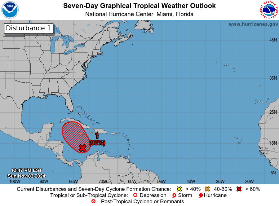 LimWeather's tweet photo. D153 ATL #HurricaneSeason2024 1pm EST
#Invest97L,#CaribbeanSea has 90% chance to become TC in 2 and 7 days
ALL interests in #Cuba,#Jamaica,#CaymanIslands,#Yucatan,#mexico,#Florida to watch closely
#Rafael #Al97 #97L #Wxx #Wxtwitter #Tropicswx #HurricaneSeason #PTC18 #Flwx https://t.co/4S4pUp1Lrg