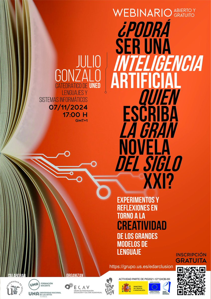 El jueves <a href="/JulioGonzalo1/">Julio Gonzalo</a> (UNED) imparte en abierto este seminario dedicado a los resultados de sus proyectos y experimentos sobre IA y lenguaje natural. No se lo pierdan, porque les contará cosas muy diferentes a los lugares comunes que circulan sobre el tema.