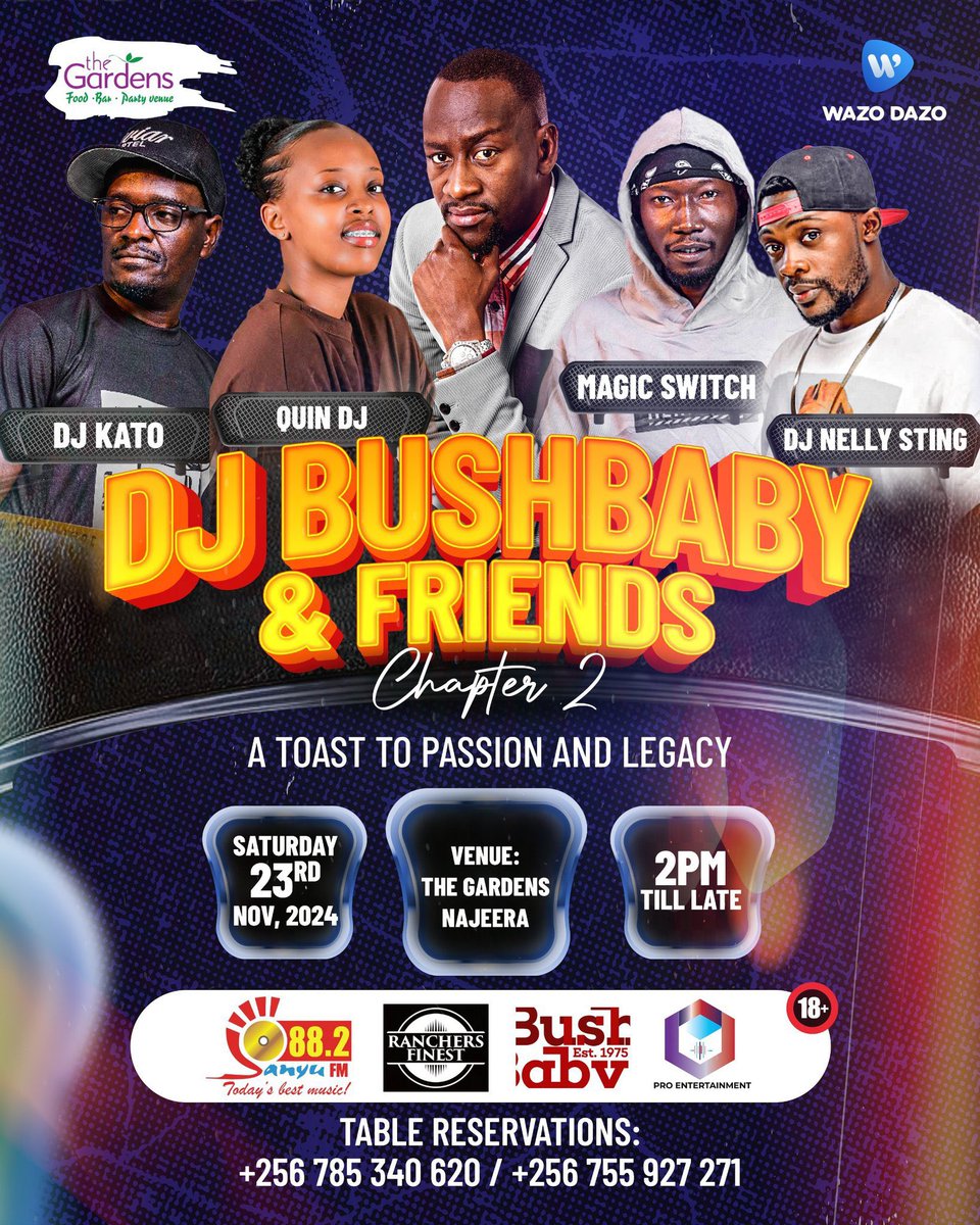 Get ready for a night steeped in nostalgia, where every beat brings memories flooding back! Join <a href="/djbushbaby/">DJ BUSH BABY</a> for #DjBushBabyAndFriends on Nov 23rd at <a href="/GardensNajjera/">The Gardens - Najjera</a>. With an electrifying lineup featuring <a href="/nellysting/">Dj Nellysting</a>, Magic Switch, Quin DJ, DJ Kato, and more.
