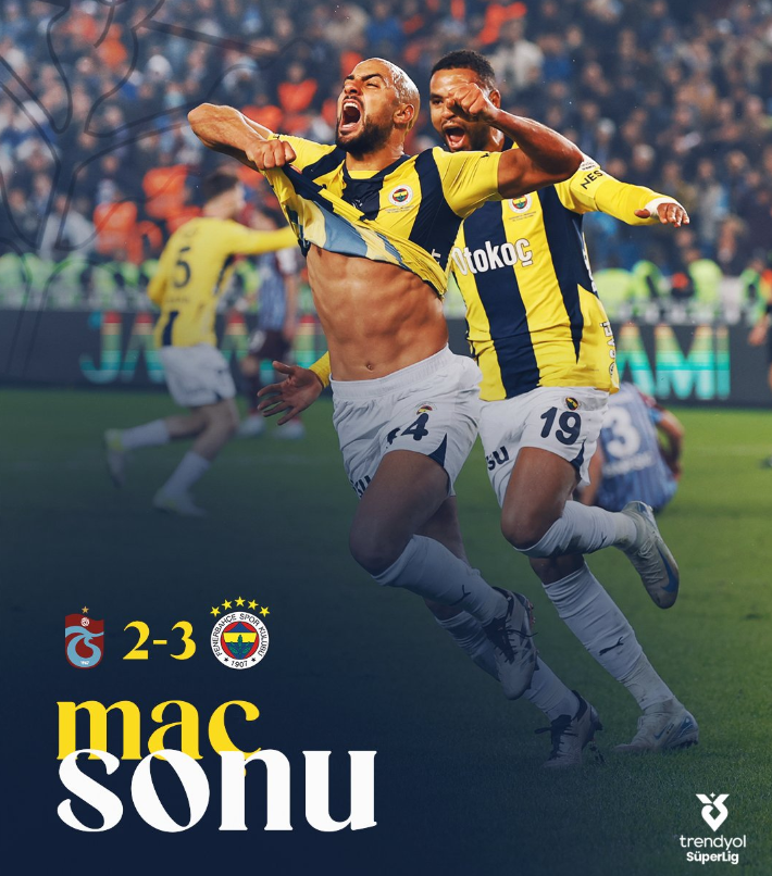 SON DAKİKA: Fenerbahçe, Trabzonspor'u deplasmanda 3-2 mağlup etti!