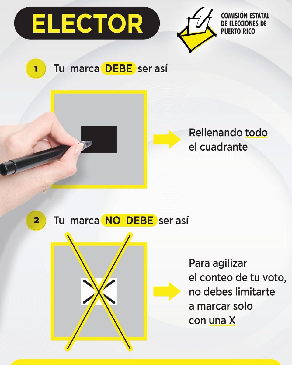 La <a href="/ceedepuertorico/">Comisión Estatal de Elecciones de Puerto Rico</a> cambia el arte que publicaron hoy mismo sobre el voto en #Elecciones2024.

Primero decía: "Tu marca TIENE que ser así".

Ahora: "Tu marca DEBE ser así".

El anterior: "No puedes marcar con una equis (X)".

Ahora: "no debes limitarte a marcar solo con una X".🤦🏻‍♂️