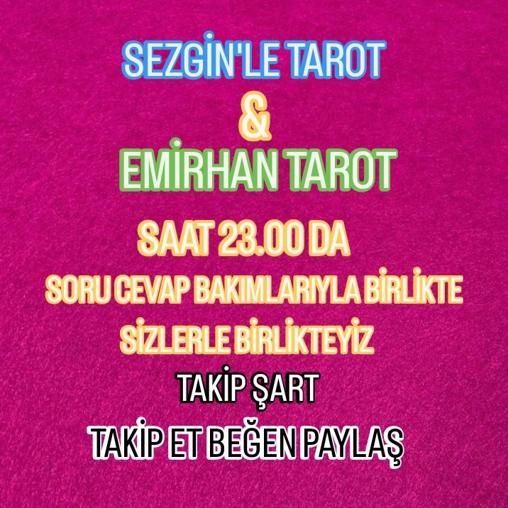 Arkadaşlar saat 23.00 da Emirhan Tarot ile birlikte soru cevap bakimlariyla sizlerle birlikteyiz.
Karşılıklı olarak - takibe alırsanız seviniriz. ❤️ 
<a href="/sezginle_tarot/">TILSIM ASI TAROT</a>
<a href="/emirhan_tarot35/">emirhan_tarot35</a> 
#fal #askfali #kariyer #egitim #expartner