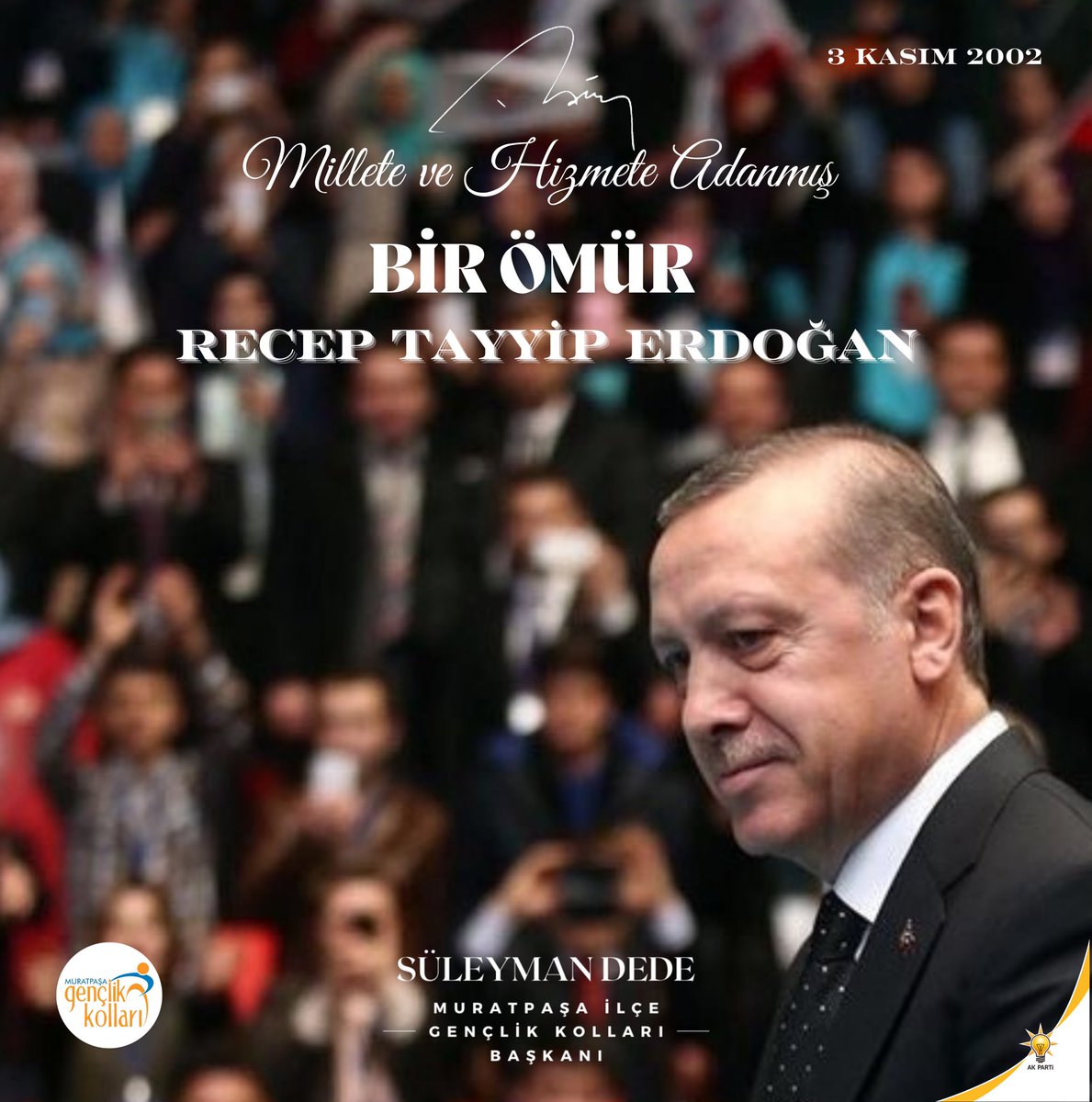 3 Kasım 2002 “Bugünden sonra Türkiye’de hiçbir şey eskisi gibi olmayacak”Liderimiz Recep Tayyip Erdoğan’ın sözü üzerinden hizmetle icraatle geçen 22 yıl.Nice Yıllara🇹🇷

<a href="/eyupkadirinan/">Eyyüp Kadir İnan</a> 
<a href="/avyusufibis/">Yusuf İBİŞ</a> 
<a href="/osmannurianbrky/">Osman Nuri Anbarkaya</a> 
<a href="/alicetin_07/">Ali Çetin</a> 
<a href="/NiyaziAlkan007/">Niyazi Alkan</a> 
<a href="/veliddinguner/">veliddin güner</a> 
<a href="/Suleymandede077/">Süleyman Dede</a>
