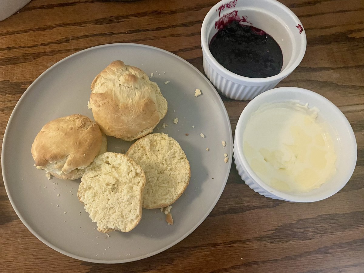 I made scones, mixed berry jam and clotted cream from scratch c: