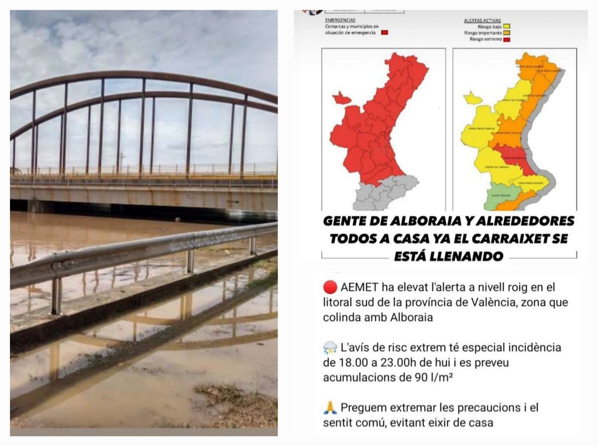 ❗ ATENCIÓN BULO

❌ No, el Barranco del Carraixet ni va lleno ni se ha desbordado ni esta inagen es real o de ahora

✅ En lo único que tiene razón el bulo es que con esta tormenta donde mejor estás es en tu casa