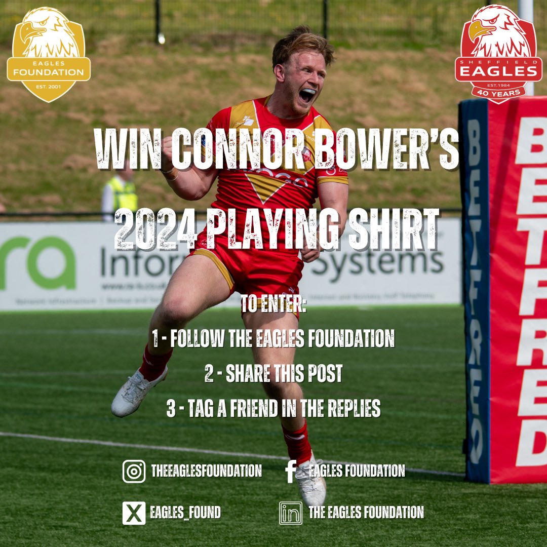 🌟 COMPETITION TIME 🌟

Win Connor Bower’s 2024 playing shirt 👕 

To enter:
1. Follow <a href="/Eagles_Found/">Eagles Foundation</a> 🦅
2. Share this post 🙌🏼
3. Tag a friend in the replies 🗣️ 

For multiple entries, follow us across all platforms! 😎

Winner selected 7pm on Sunday 10th November

Good luck! 🍀