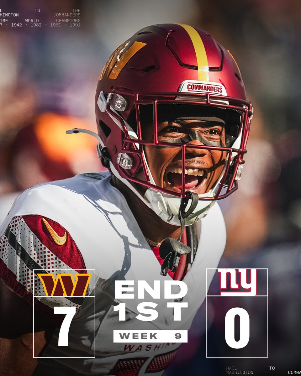 Commanders's tweet image. Leading after ☝️

#WASvsNYG | #RaiseHail