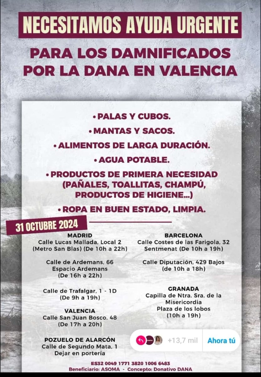 Nos unimos en mente y corazón a todos los afectados por la #Dana en España. Es hora de mirar adelante, ayudar a los afectados, estudiar qué ha sucedido para que se produzca este terrible desastre y tomar las medidas oportunas para que no se repita.
