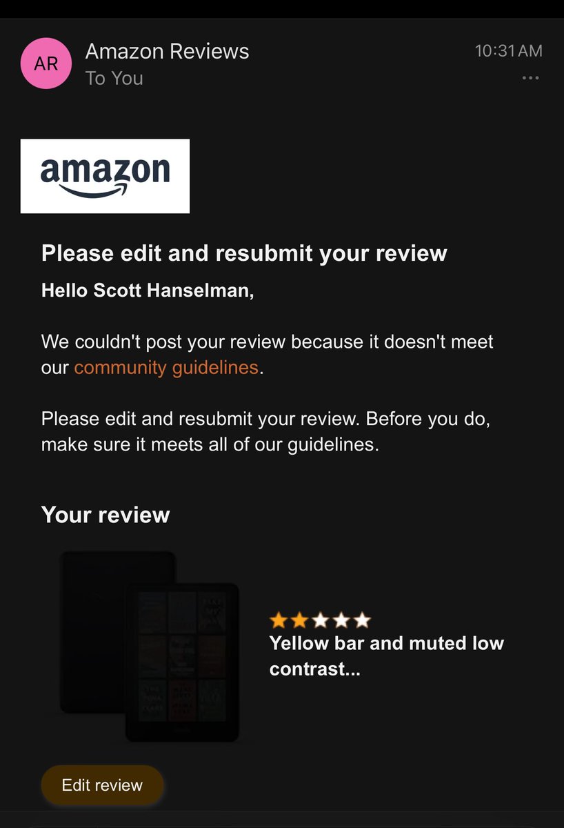 Added my Kindle Colorsoft review to Amazon directly and it wasn’t allowed due to Community Guidelines? Too real perhaps? It was balanced and broke zero rules.