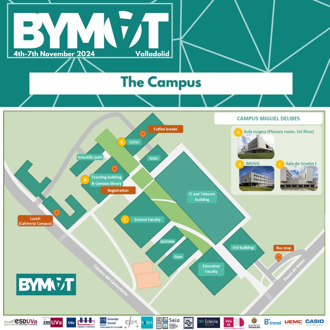 The Faculty of Science and IMUVa will host BYMAT. The buildings belong to the Campus Miguel Delibes of the University of Valladolid. Don't get lost! 🗺️🔍