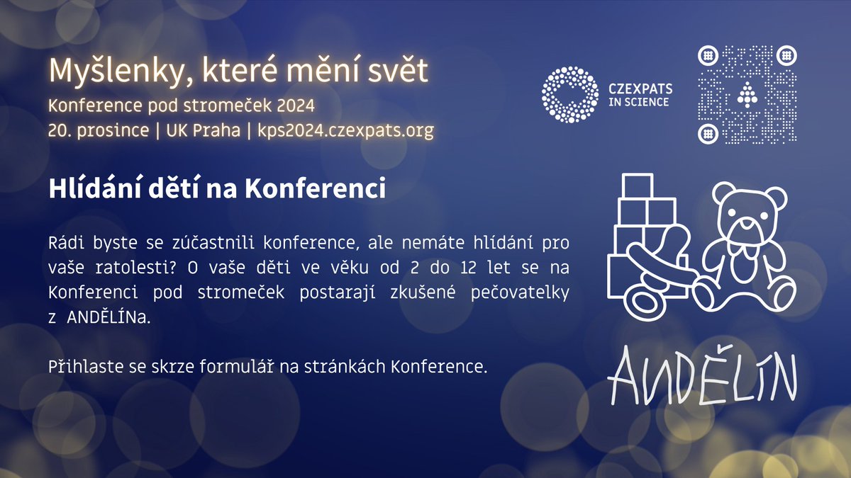 🎄 Na Konferenci pod stromeček myslíme i na rodiče těch nejmenších.👶👧🧒

Rádi byste se Konference zúčastnili, ale nemáte hlídání? Dejte nám vědět co nejdříve, abychom mohli vše připravit 👉forms.gle/49R1ZFVC53aiGV…

O děti od 2 do 12 let se na Konferenci postarají skvělé a