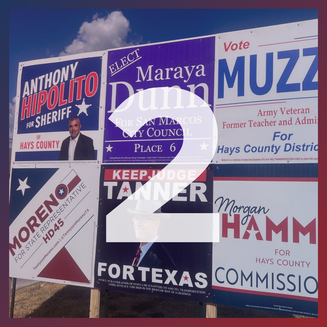 TennysonMoreno's tweet photo. TWO DAYS LEFT!
•
•
•
#TeamTennyson #txlege #TennysonMoreno #TXHD45 #HD45 #GOP #DrippingSprings #DrippingSpringTX #SanMarcos #SanMarcosTX #Kyle #KyleTX #Buda #BudaTX #TXST https://t.co/yQYdw2RQb6