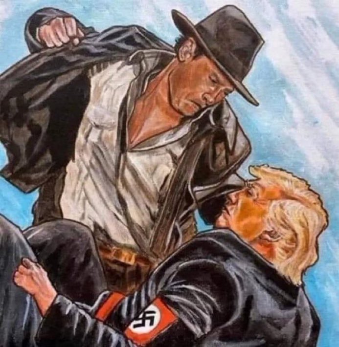 TvWayne's tweet photo. Indiana Jones vs Makeup Muppet #Kamala4President vs #DonaldTrumpIsAFascist https://t.co/OFNyJVarE9