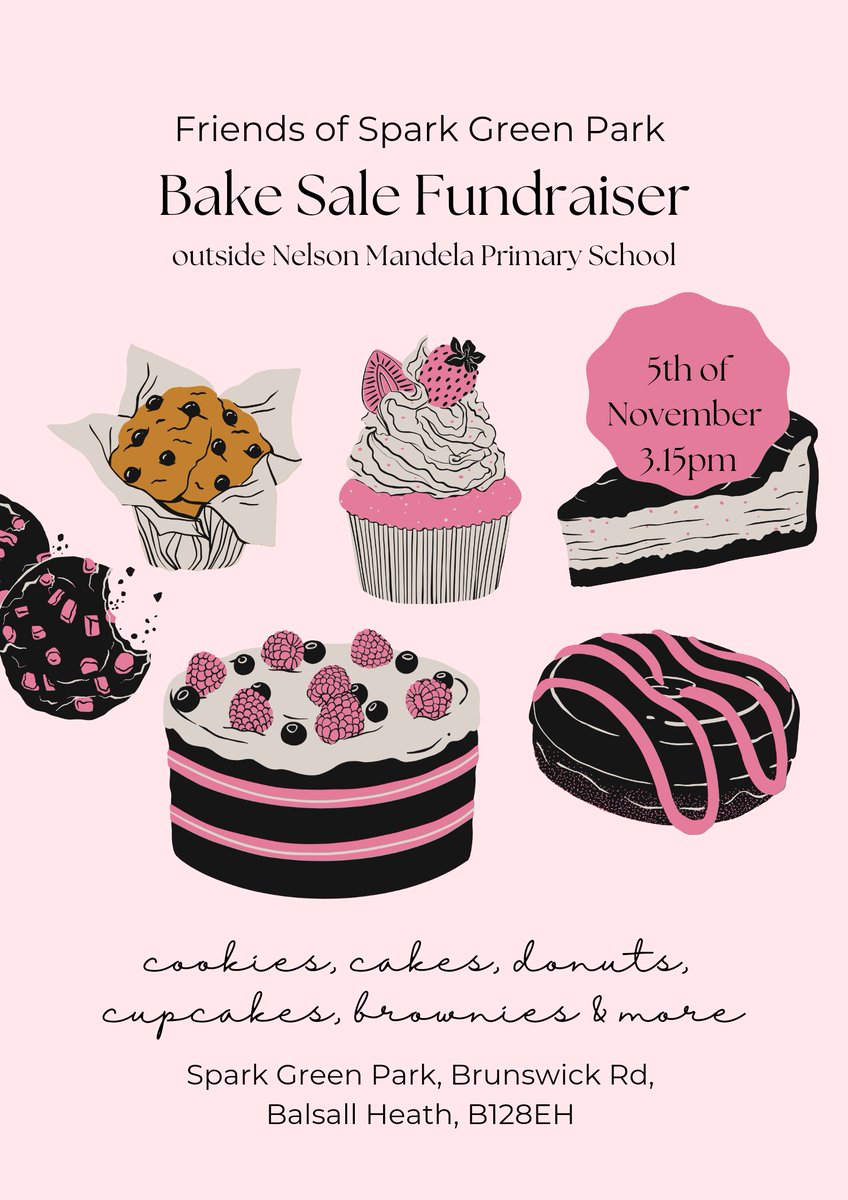 sparkgreenpark's tweet photo. Treat yourself to an assortment of #delicious #cakes and #cookies at our #bake #sale to #fundraise for  @sparkgreenpark #treeplantingproject equipment.

Bakes will be on sale outside @NMandelaSch at 3.15pm on the #5thNovember 

Please donate via GoFundMe: https://t.co/mllzeRu7Hv https://t.co/fdfSdNo9t8