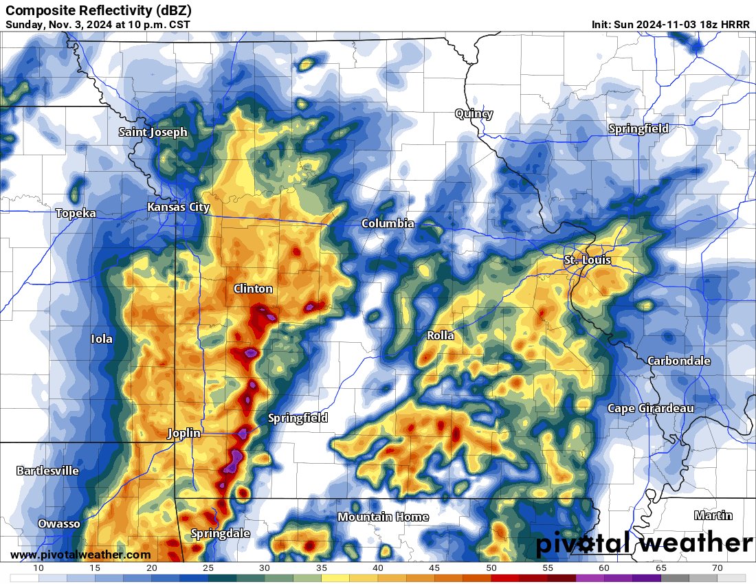 slothwx's tweet image. Strong to severe storms around 10pm tonight according to the #hrrr model. Lightning and damaging wind gusts are the main threats. #SGF #repmo #nixa #ozark #mountVernon #willard #fairGrove #mowx