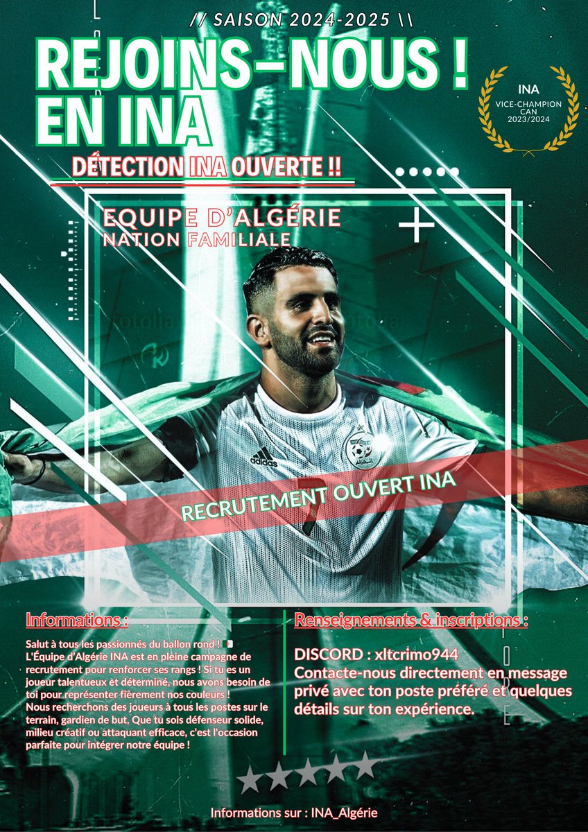 INA Algérie (@ina_algerie) on Twitter photo 🚨INA RECRUTE :🚨
- Issu de la nation Algérienne 🇩🇿
- Niveau Minimun L2⚽️
- Avoir un club ✅
- +18 🔞
<a href="/MemeZ94/">MemeZ</a> <a href="/OfficialVPG/">Virtual Pro Gaming</a> <a href="/Hamadinho38/">skikdi🇩🇿</a> <a href="/DimsouTuCoco/">Dimsou</a> <a href="/gramildinho/">Gramildinho</a> @FCLuteces
<a href="/XLTFRANCE/">XLT FRANCE</a> <a href="/WTX_PhenOom13/">𝕎𝕋𝕏_ℙ𝕙𝕖𝕟𝕆𝕠𝕞𝟙𝟛♛</a> 🚨INA RECRUTE :🚨
- Issu de la nation Algérienne 🇩🇿
- Niveau Minimun L2⚽️
- Avoir un club ✅
- +18 🔞
<a href="/MemeZ94/">MemeZ</a> <a href="/OfficialVPG/">Virtual Pro Gaming</a> <a href="/Hamadinho38/">skikdi🇩🇿</a> <a href="/DimsouTuCoco/">Dimsou</a> <a href="/gramildinho/">Gramildinho</a> @FCLuteces
<a href="/XLTFRANCE/">XLT FRANCE</a> <a href="/WTX_PhenOom13/">𝕎𝕋𝕏_ℙ𝕙𝕖𝕟𝕆𝕠𝕞𝟙𝟛♛</a>