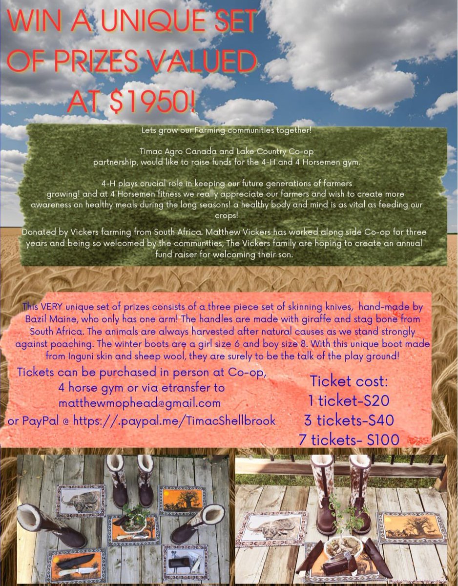 Matthewmophead's tweet image. Draw is happening this Wednesday in Shellbrook! For a very good cause and the beverages purchased, proceeds go towards the Shellbrook School Project! At Timac we don’t just get involved in farming the future but keeping the future alive for smaller communities!