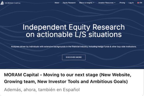 Carlos_MoraM's tweet photo. ⛵️Today, after many years, we are launching our new website, with all the content also available in 🇪🇸

• You have at your disposal 35 detailed analyses of companies plus all the updates following the initial research

• Downloadable financial models and other useful tools for investors

• Data Center with all the financial information on 120+ companies, sector guides, macro commentaries and much more

🎯You have the link in the bio for anyone who wants to visit it