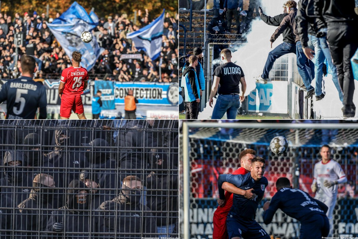 PresseserviceRN's tweet photo. (1/x) In der Fußball-Regionalliga traf heute der #SVBabelsberg03 auf den #FSVZwickau.
Während das Spiel nach 90 Minuten mit 0:2 endete, drohte nach Abpfiff eine Eskalation in den Fankurven, nachdem Gästefans Leuchtspur abfeuerten. #SVBFSV
Fotos: https://t.co/fvEFCSq9oy https://t.co/Fe3Y3h3TyG