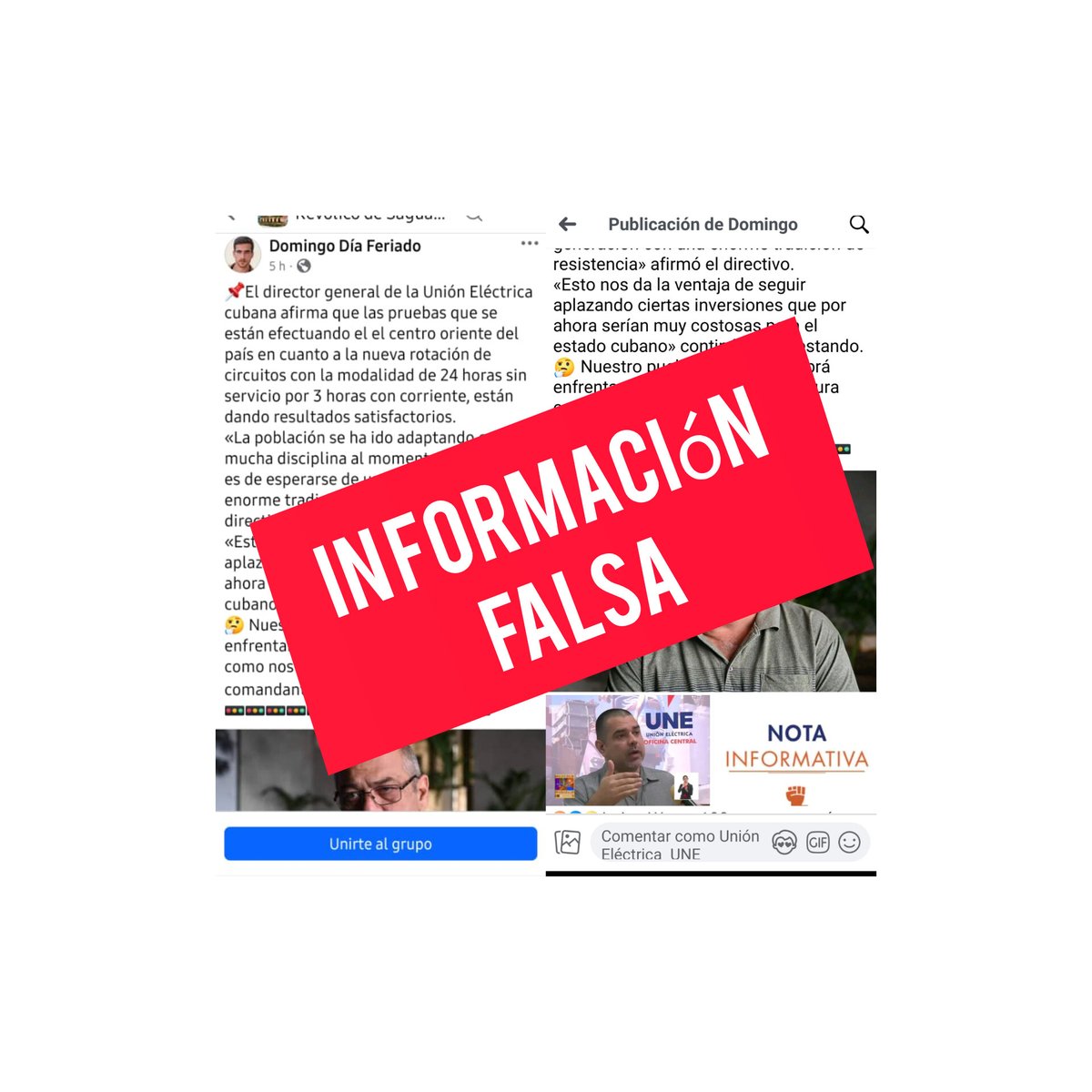 #Cuba. Personas con el ánimo de crear desconfianza y descontento en la población, circulan #InformaciónFalsa en redes sociales. Pedimos a todos los usuarios se remitan a nuestras cuentas oficiales para una información oportuna. 
#UnidosXCuba