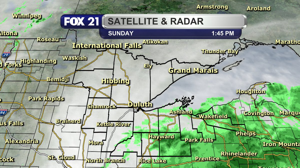 RustyMehlberg's tweet photo. Happy Sunday afternoon Northland!

It's a cloudy day with showers ready to return to the region.  The chances will persist tonight, Monday, and Tuesday.

It will all be rain as temperatures remain in the 40s. https://t.co/bCsN5LFyaS