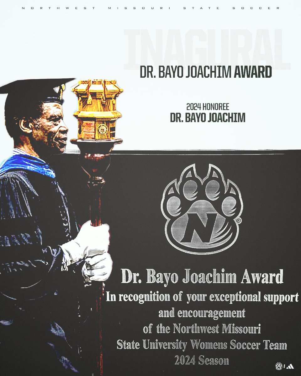 bearcatsports's tweet photo. Leaving a 𝐋𝐄𝐆𝐀𝐂𝐘 ⚽️

Presented during Sunday's match, the inaugural “Dr. Bayo Joachim Bearcat Soccer Supporter of the Year Award” is named after its first recipient, 𝐃𝐫. 𝐁𝐚𝐲𝐨 𝐉𝐨𝐚𝐜𝐡𝐢𝐦. This award recognizes an individual’s unwavering support and encouragement of Bearcat Soccer.

Throughout his tenure in Maryville, Dr. Bayo has been a trailblazing figure in the Maryville soccer community over the past 34 years, having coached at the high school level, guiding both boys’ and girls’ teams. Dr. Bayo has made significant contributions to the growth of soccer at the youth level through his involvement with the local Twisters Soccer Club, and has had an outstanding effect on the team throughout this season and years past. 

𝐃𝐫. 𝐁𝐚𝐲𝐨 𝐉𝐨𝐚𝐜𝐡𝐢𝐦 - 2024 Dr. Bayo Joachim Bearcat Soccer Supporter of the Year

#OABAAB ||| @NWBearcatSOC