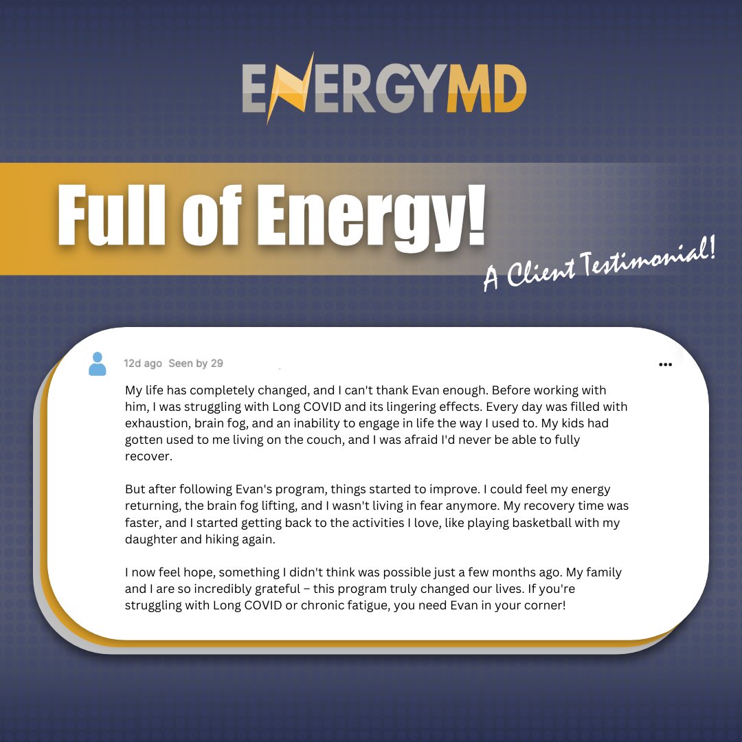 DrEvanHirsch's tweet photo. Another member of our community breaking free from Long COVID! When hope meets the right support, beautiful transformations happen.

#chronicfatigue #chronicfatiguesyndrome #chronicfatiguerelief #chronicfatigueawareness #energymdmethod #health #fatigue #healthguide #healthcoach https://t.co/NATROBA6Eh